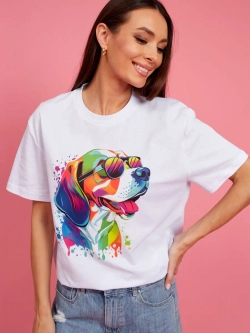 Футболка оверсайз с принтом собакой Бигль Корги Хаски