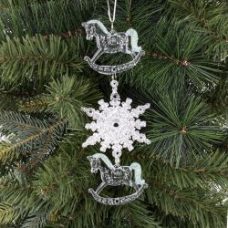 GAEM Украшение новогоднеe подвеска"Снежинка с лошадками", L6,5 W0,5 H18 см
