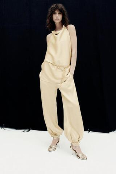 ZARA АТЛАСНЫЕ БРЮКИ-БАГГИ — ZW COLLECTION, ЗОЛОТИСТЫЙ