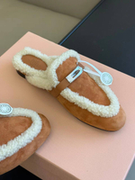 Мюли Hermes Go Mule женские замшевые с мехом в коричневом цвете