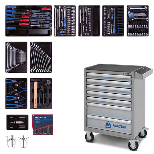 KING TONY (934-100AMG) Набор инструментов в серой тележке, 204 предмета