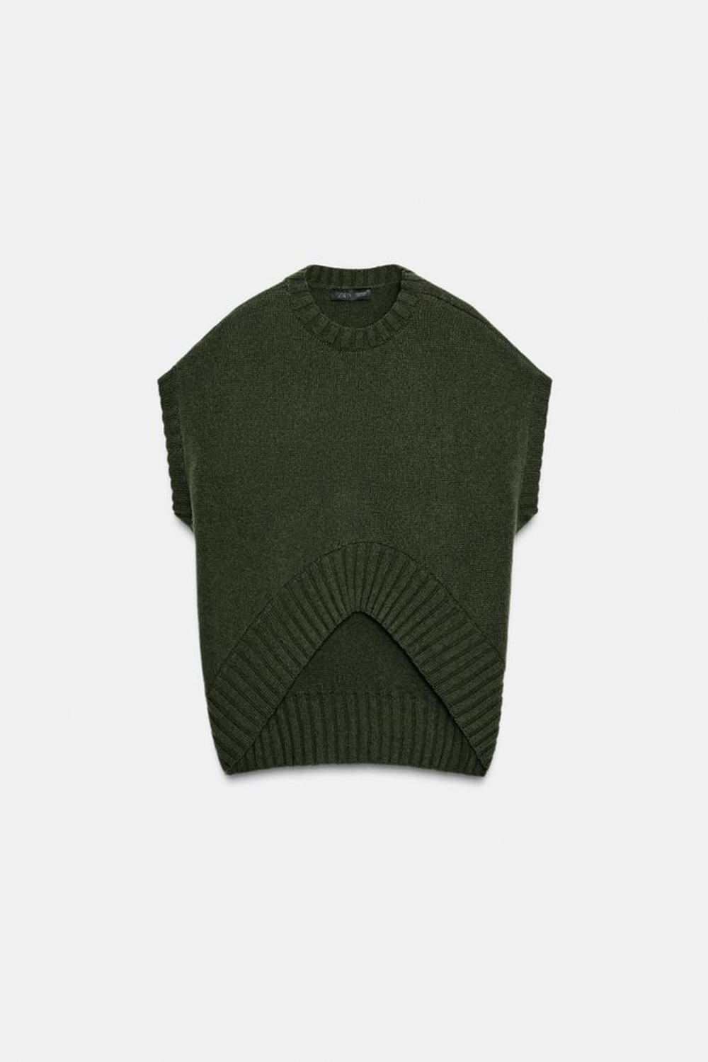 ZARA ЖИЛЕТ ОВЕРСАЙЗ ИЗ ШЕРСТИ С АСИММЕТРИЧНЫМ НИЗОМ, ЗЕЛЕНЫЙ