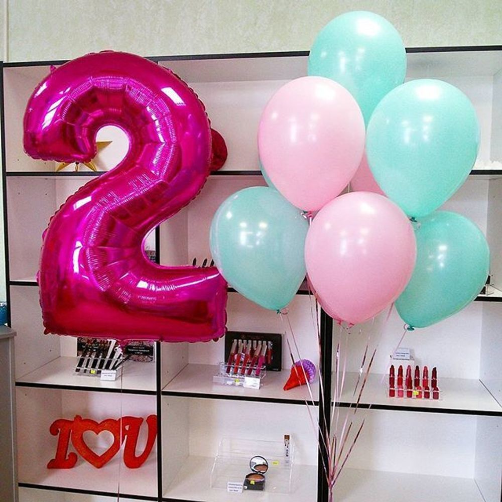 Шар (40"/102 см) Цифра, 2, Фуше, в упаковке