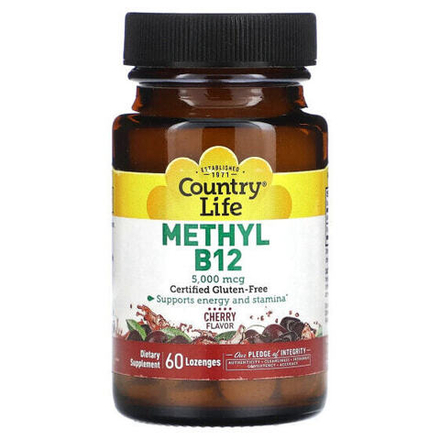 Витамины группы B Country Life, метилированный витамин B12, со вкусом вишни, 5000 мкг, 60 пастилок