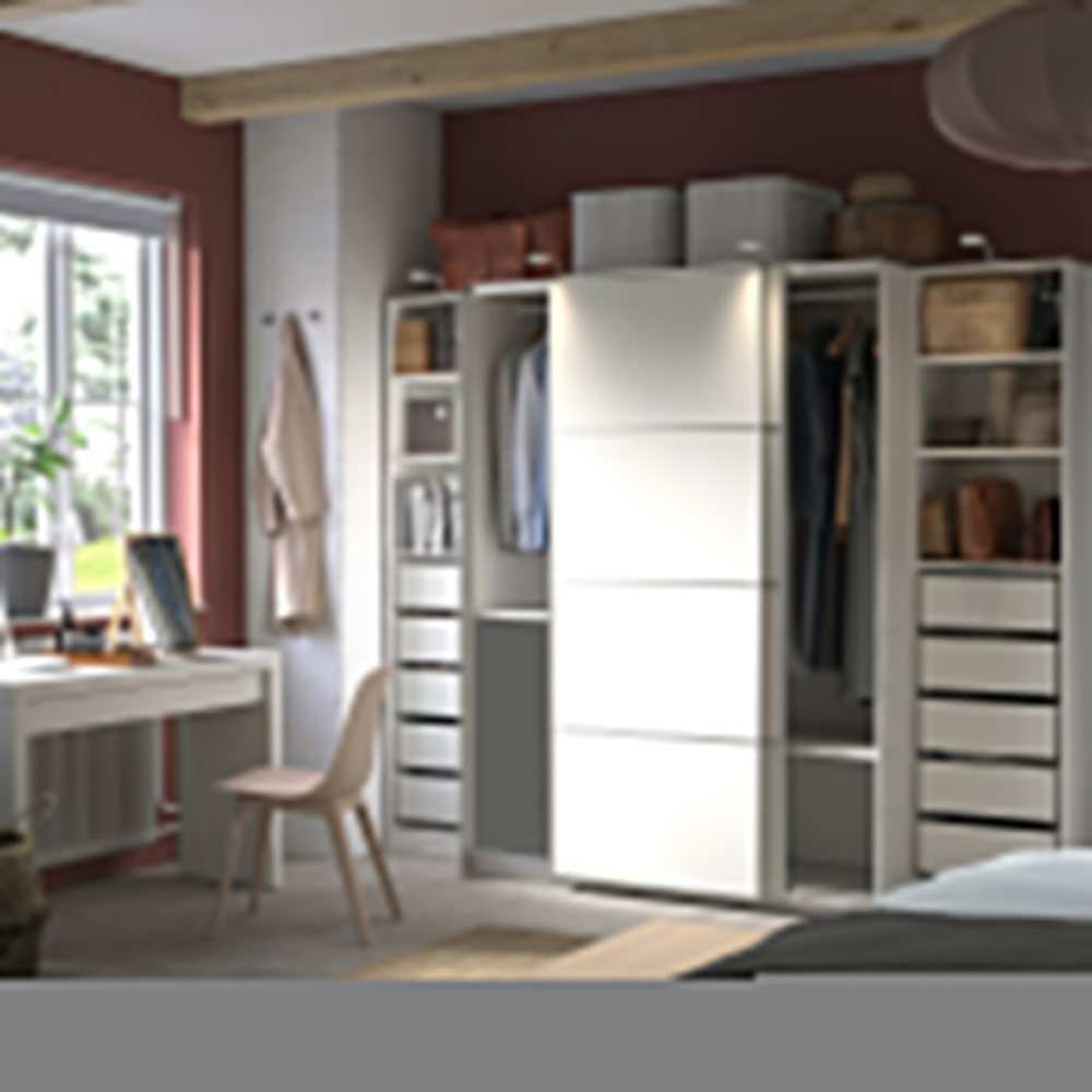 Гардероб PAX MEHAMN с 2 дверями-купе, 6 полками, 10 ящиками и 2 штангами (белый)  240*50*240