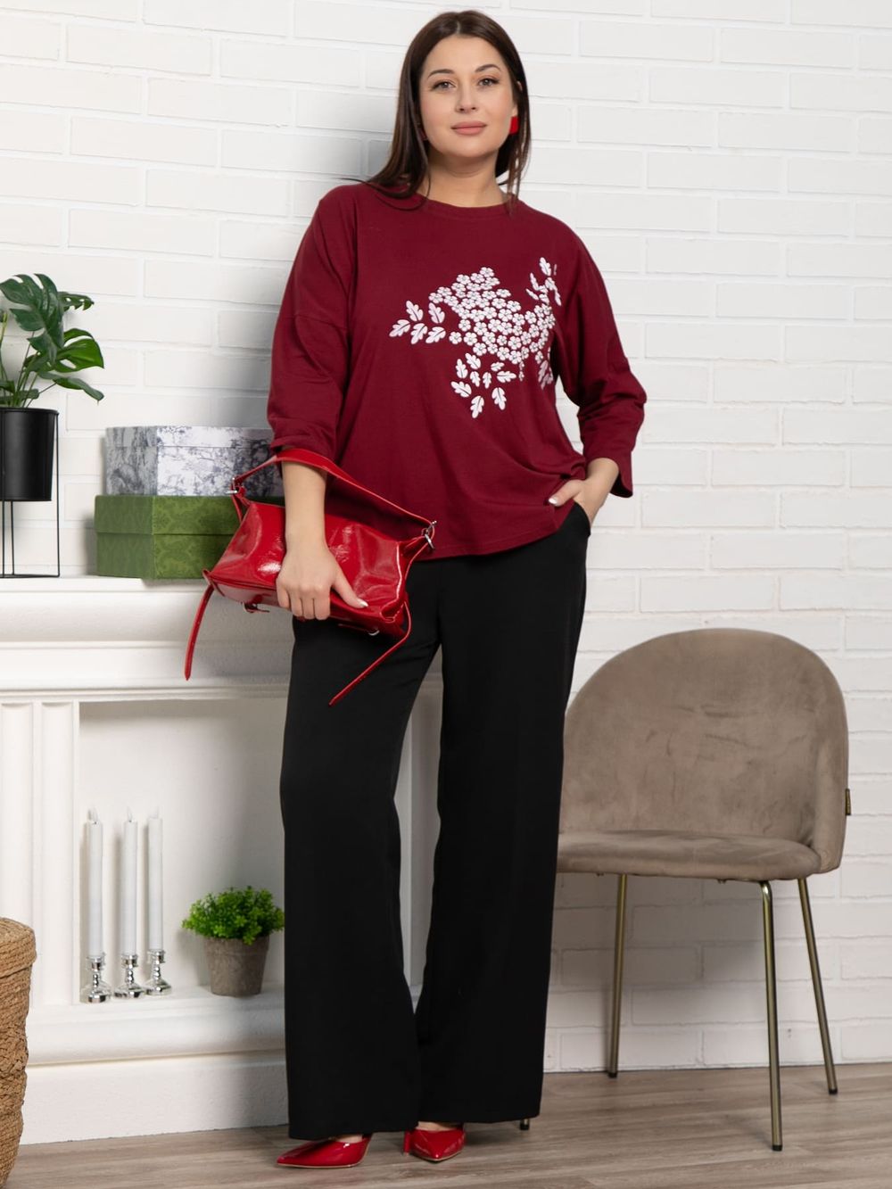 Блуза Ромашка (бордовая) Б15383-24М LT Collection