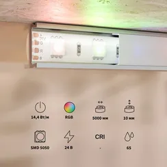 Светодиодная лента Базовая 24В 5050 14,4Вт/м Цветная (RGB) 5м IP 65 201198 Led Strip 201198