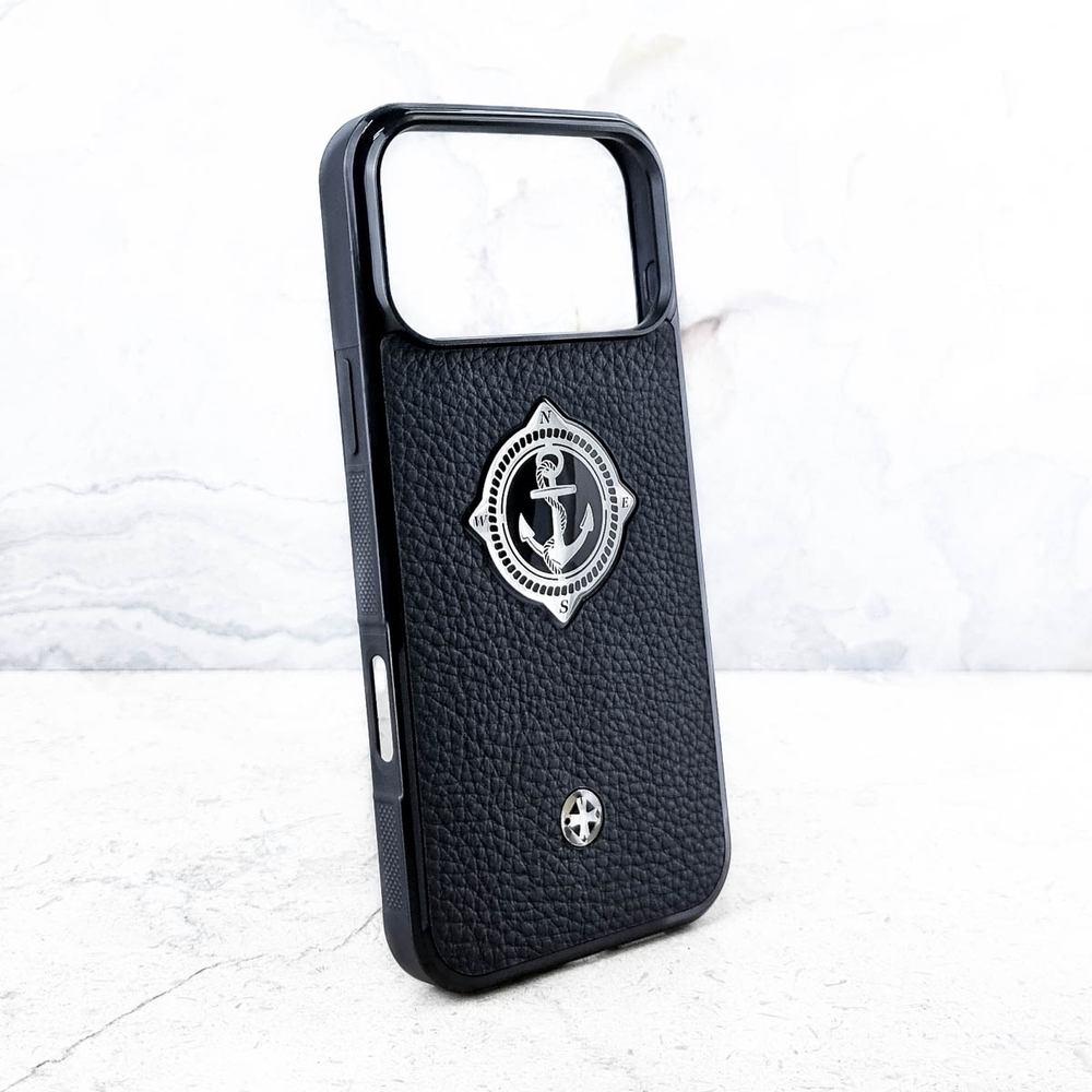 Брендовый чехол iPhone с якорем - Euphoria HM Premium - натуральная кожа, ювелирный сплав, моряку, яхтинг, яхта, море