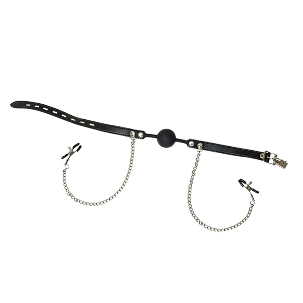 Силиконовый кляп-шар с зажимами на соски Lola Games Party Hard Hentai 1150-01lola