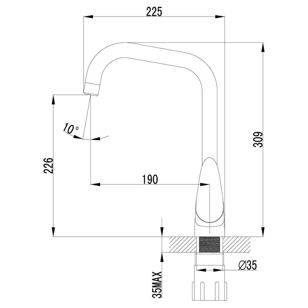 LM3355C Прамэн Смеситель для кухни с высоким поворотным изливом , хром (к/к 8)