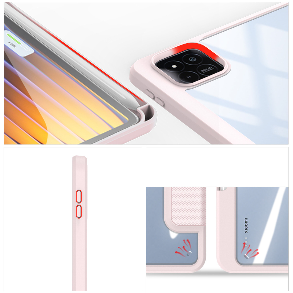 Чехол книжка розового цвета от Dux Ducis для Xiaomi Pad 7 и 7 Pro, серия Toby Series Case, с функцией пробуждения и сна