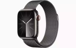 Apple Watch Series 9, 45 мм, из стали цвета «графит», миланский сетчатый браслет