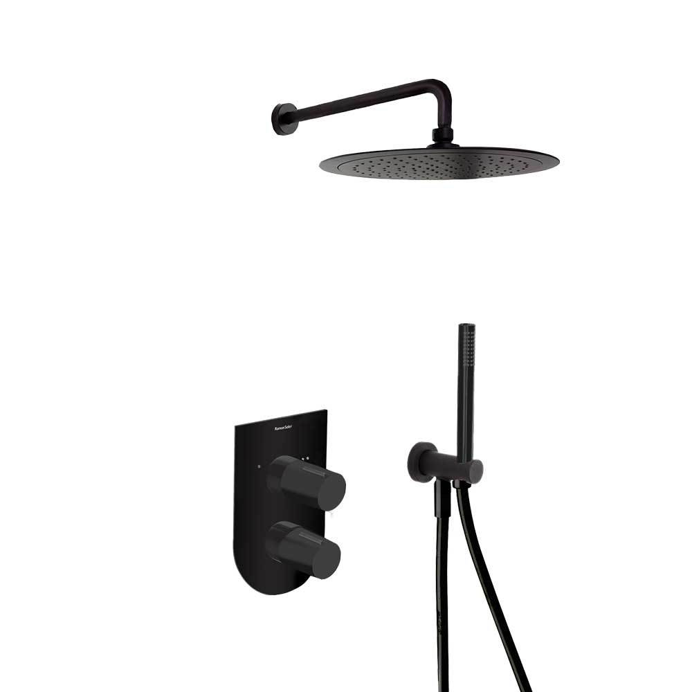 Встраиваемый смеситель для душа с тропическим и ручным душем TZAR K3415021NM черный