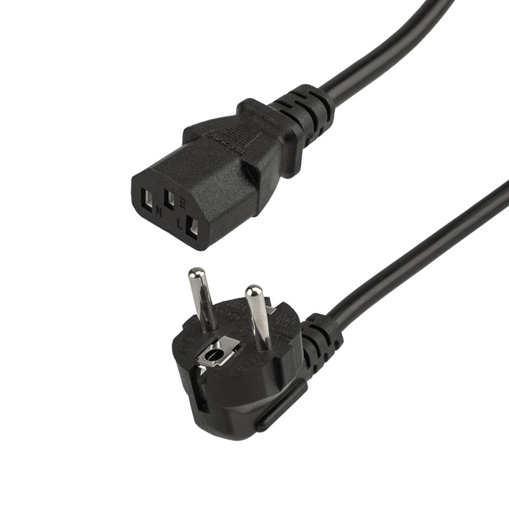 Шнур сетевой, вилка угловая СЕЕ 7/7(Schuko) - разъем IEC 320 C13, кабель 3x0,75 мм², длина 1,8 метра