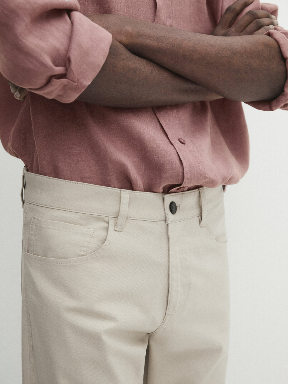 Massimo Dutti Зауженные брюки с отделкой под деним, бежевый