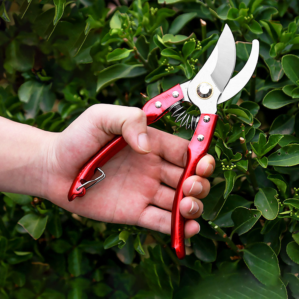 Секатор садовый 21см с пружиной, нерж сталь, красный