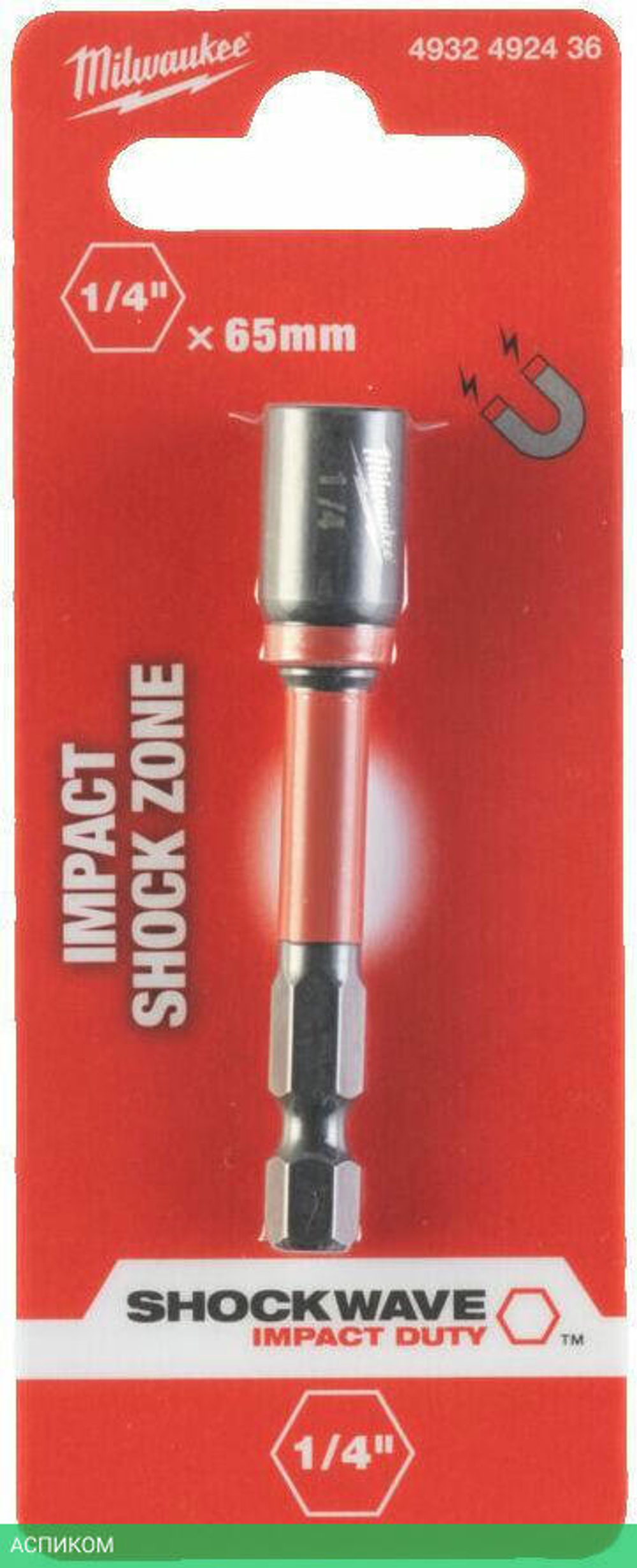 Насадка торцевая Milwaukee Shockwave 1/4" Hex-1/4"x65мм (4932492436)