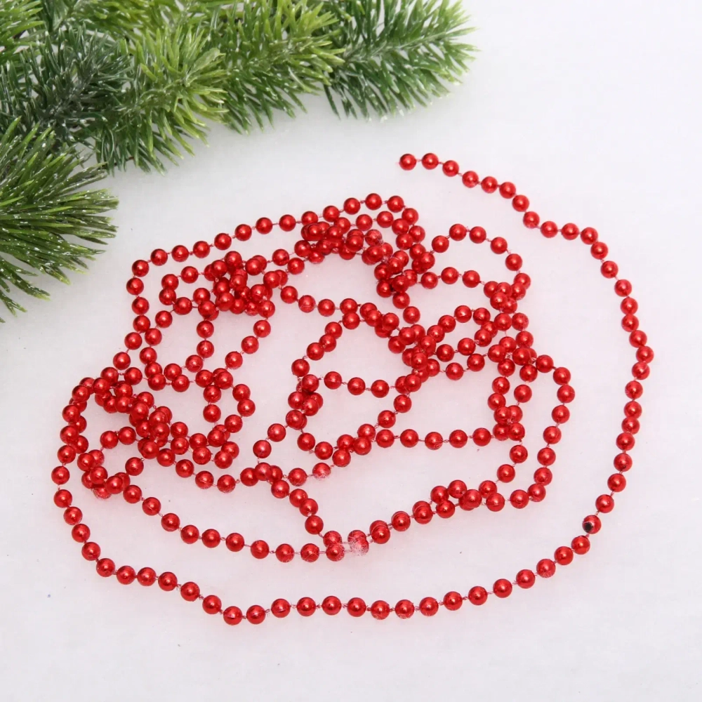 Бусы на елку 2,7м «Шарик» d-6мм, красный (pvc коробка)