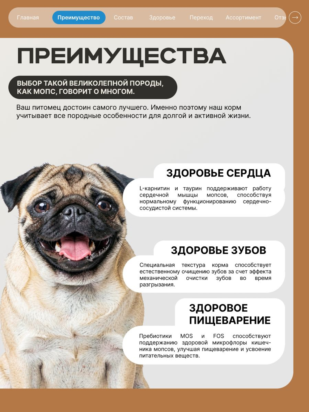 Корм сухой для взрослых собак породы Мопс, с лососем, 2,5 кг, QUATTRO