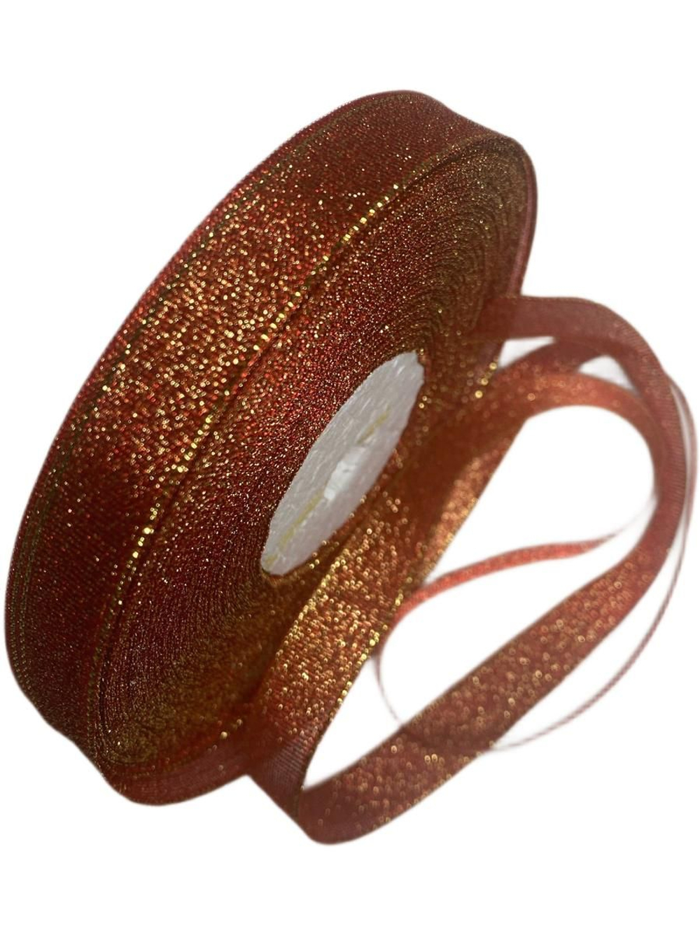 Лента люрекс 12мм - 33м -1 боб. (красный кирпич с золотом)