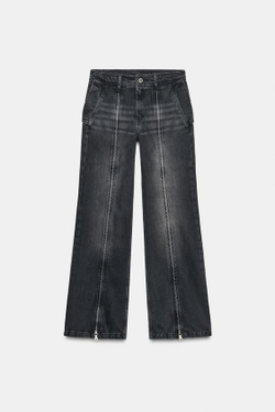 ZARA ДЖИНСЫ ZW COLLECTION WIDE LEG СО СРЕДНЕЙ ПОСАДКОЙ И МОЛНИЯМИ, ЧЕРНЫЙ