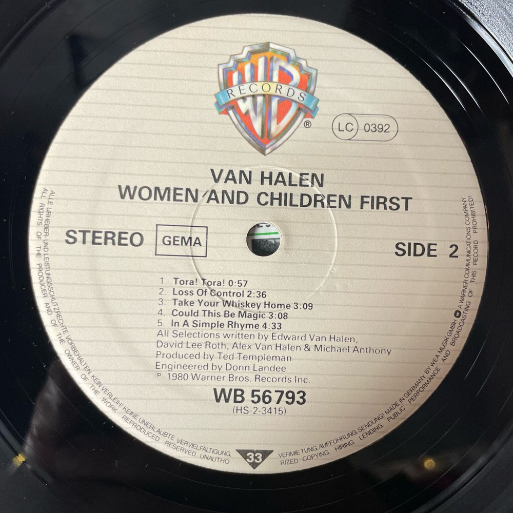 Винтажная виниловая пластинка LP Van Halen Women And Children First (Germany 1980)