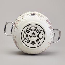 КАСТРЮЛЯ AGNESS ЭМАЛИРОВАННАЯ СО СТЕКЛЯННОЙ КРЫШКОЙ СЕРИЯ "LAVENDER CATS", 3,8 Л ДИА. 22СМ