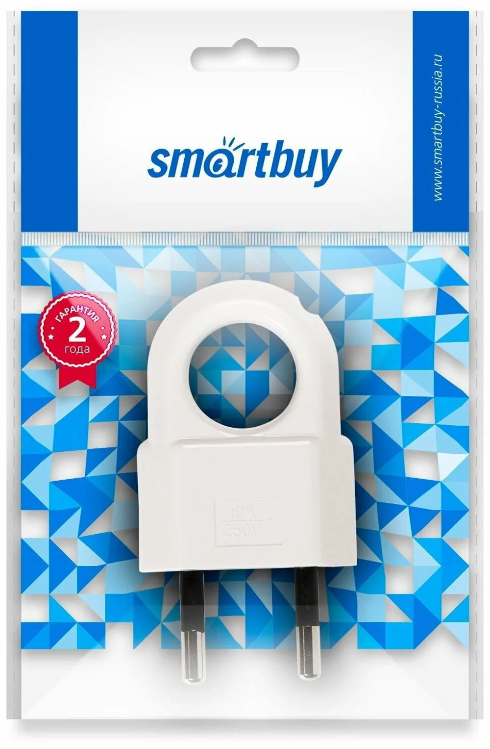 Вилка плоская с кольцом белая 6А 240В SBE-2.5-P10-w