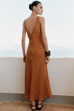 ZARA ПЛАТЬЕ МИДИ С ОТКРЫТОЙ СПИНОЙ В ПОЛОСКУ, ПОЛОСКИ