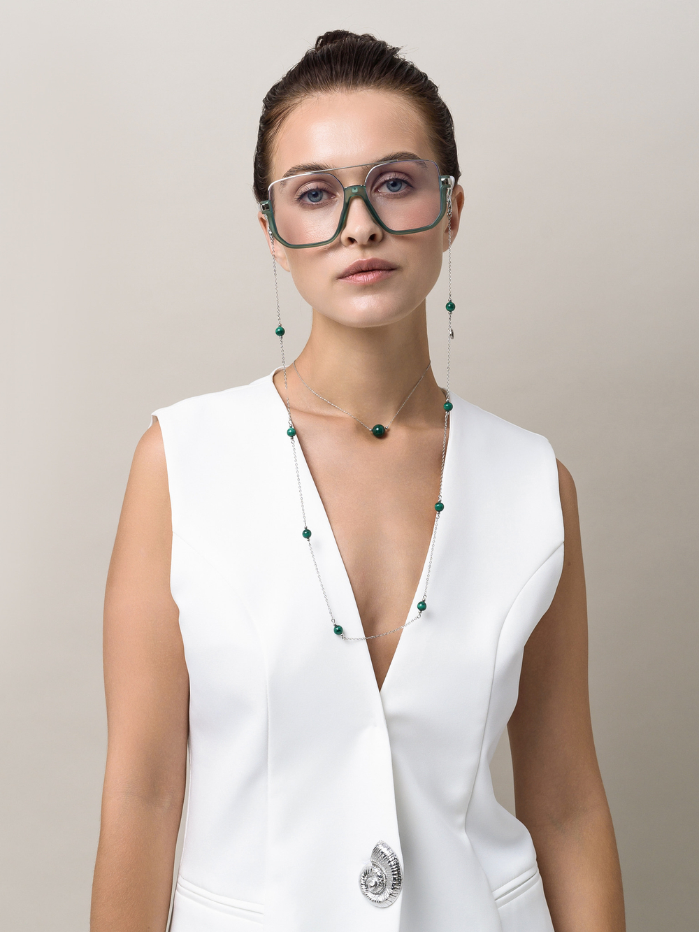 Цепочка на очки "Graini" с малахитом