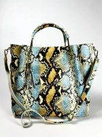 Женская желто-голубая сумка из натуральной кожи с тиснением питон
