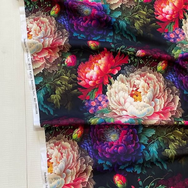 ЦВЕТЫ НА ЧЁРНОМ 100% хлопок Handmade Fabrics 2