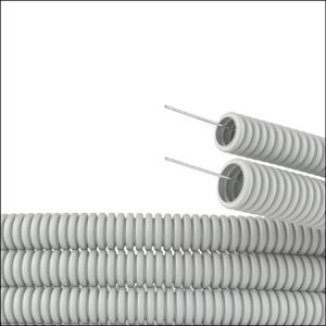 Труба ПВХ гибкая гофр. д.16мм, лёгкая с протяжкой, 100м, цвет серый