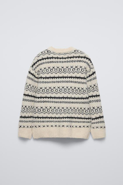 ZARA ЖАККАРДОВЫЙ СВИТЕР, ЭКРЮ