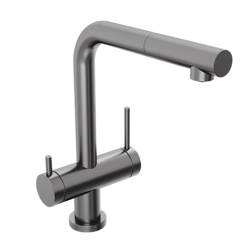 Смеситель для кухни Abelsberg Pura OTF70709GM c вытяжным изливом и возможностью подключения фильтра для воды, цвет космическая сталь, PVD покрытие