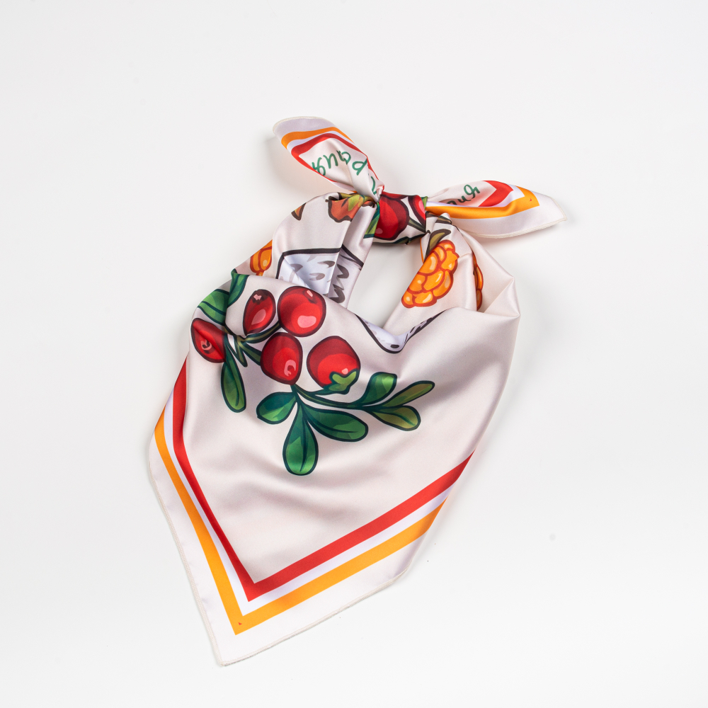 Шейный платок «Сова и ягоды», 70×70 см