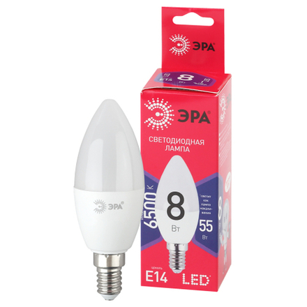 Лампа светодиодная ЭРА RED LINE LED B35-8W-865-E14 R 8Вт свеча холодный дневной свет Е14