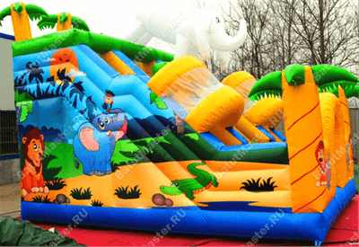 Детский надувной батут-горка "Задорный слонёнок"