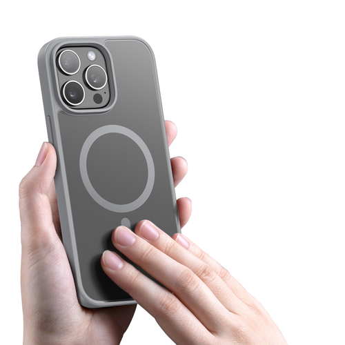 Прозрачный матовый чехол с серыми рамками и с MagSafe от Dux Ducis для iPhone 15 Pro Max, серия Yind Series Case