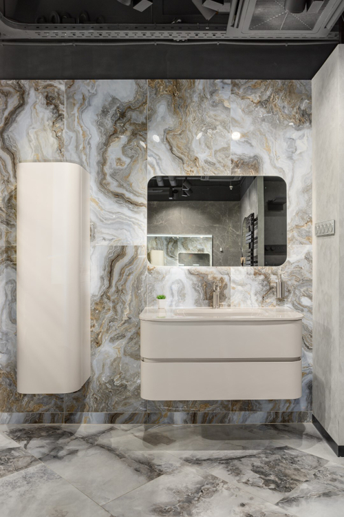 Armadi Art OVALE 2 полки 100CM / MATT CASHMERE+ CASHMERE ACRIL тумба+раковина