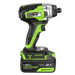 Винтоверт ударный акк. Greenworks GD24ID3, 24V, б/щет, 0-2800об/мин, 4000уд/мин, HEX 1/4, 300Нм, 3 режима,1x4Ач,ЗУ,кор (3802807CUB)