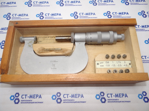Микрометр резьбовой МКВ- 50 (25-50мм.) Ц/д 0,1мм ГОСТ 4380-48 ( 4 пары вставок)