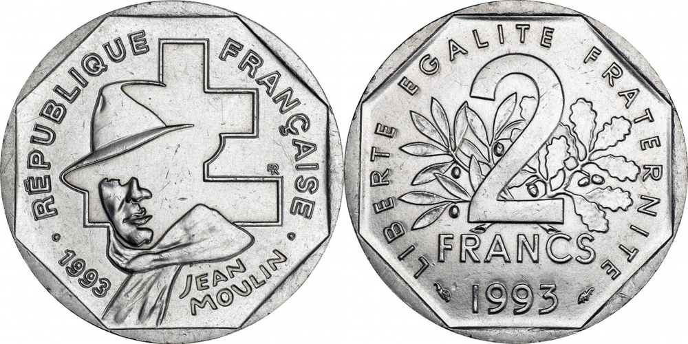 Франция 2 франка, 1993 50 лет Национальному движению сопротивления UNC