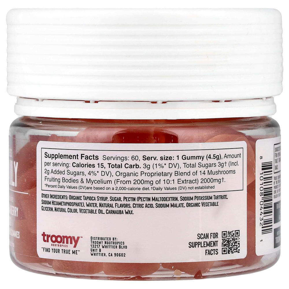 Troomy Nootropics, Daily, Functional Mushrooms Gummies, Strawberry Mango, 60 Gummies, 9.52 oz (270 g)
