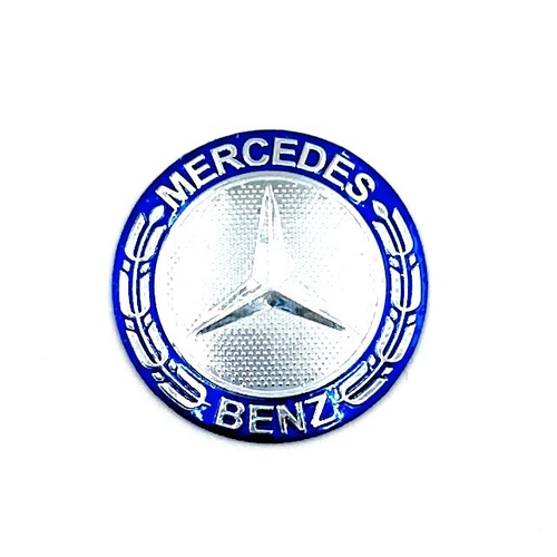 Наклейка Mercedes круглая объемная (эмблема Мерседес, 5х5см). Серебристая с синим