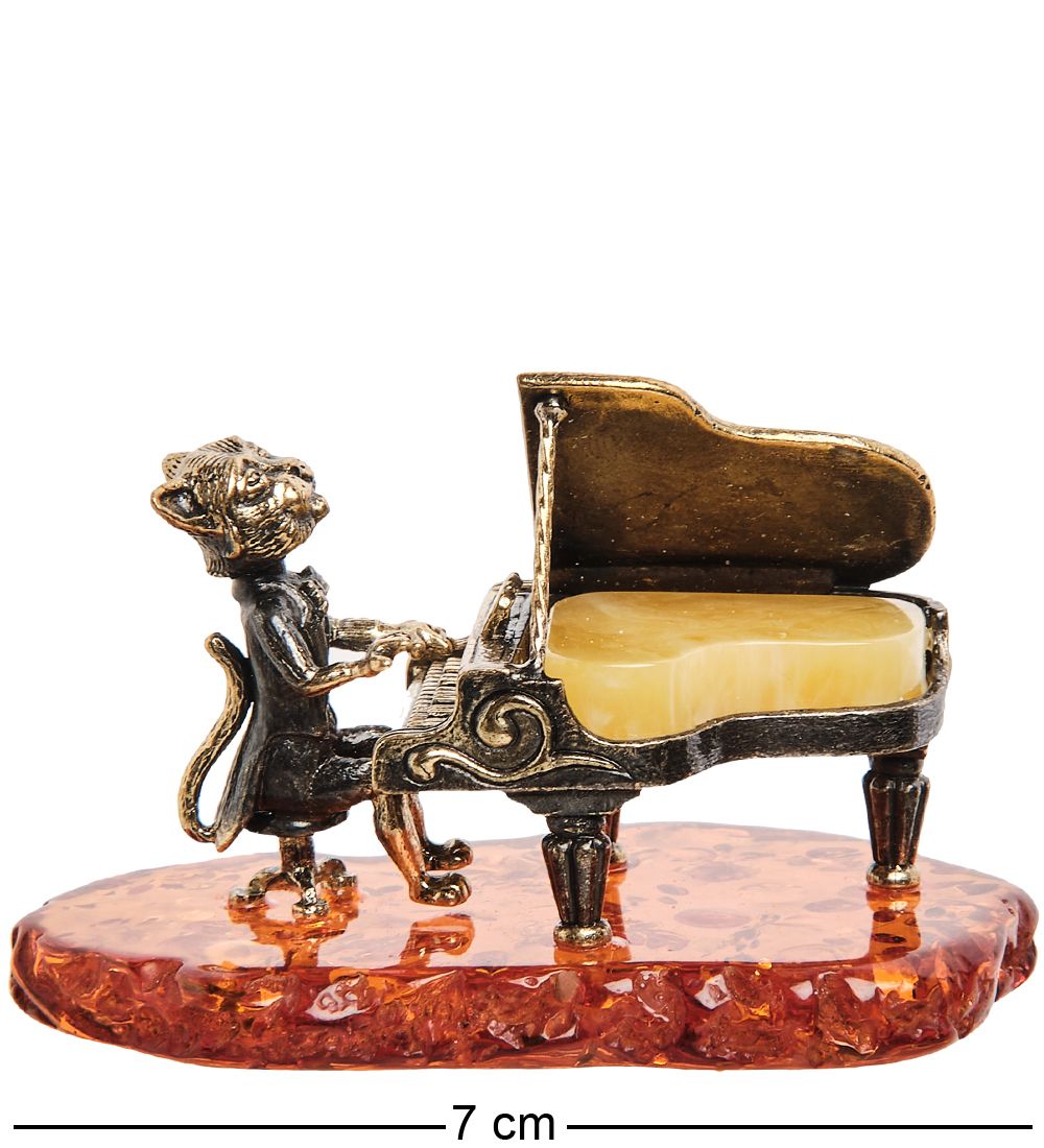 AM-1976 Фигурка «Кот за роялем» (латунь, янтарь)