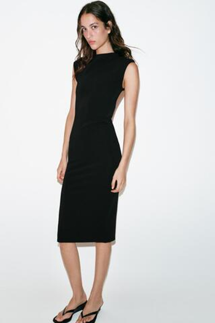 ZARA ПЛАТЬЕ МИДИ ИЗ ЭЛАСТИЧНОЙ ТКАНИ, ЧЕРНЫЙ