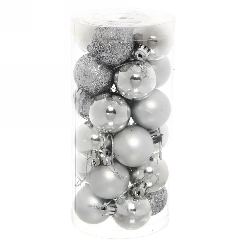 Новогодние шары 4 см (набор 24 шт) «Микс фактур», серебро