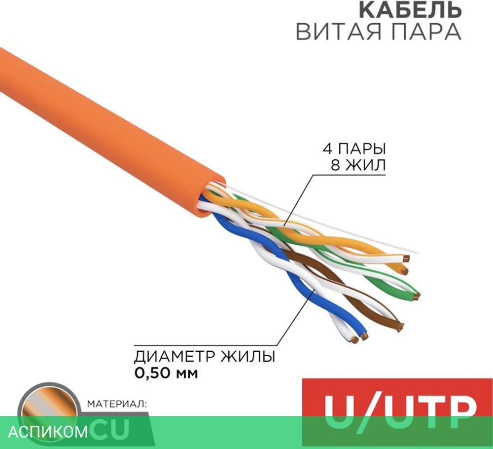 Кабель витая пара Rexant UTP CAT5e 4 пары 305м (01-0049)