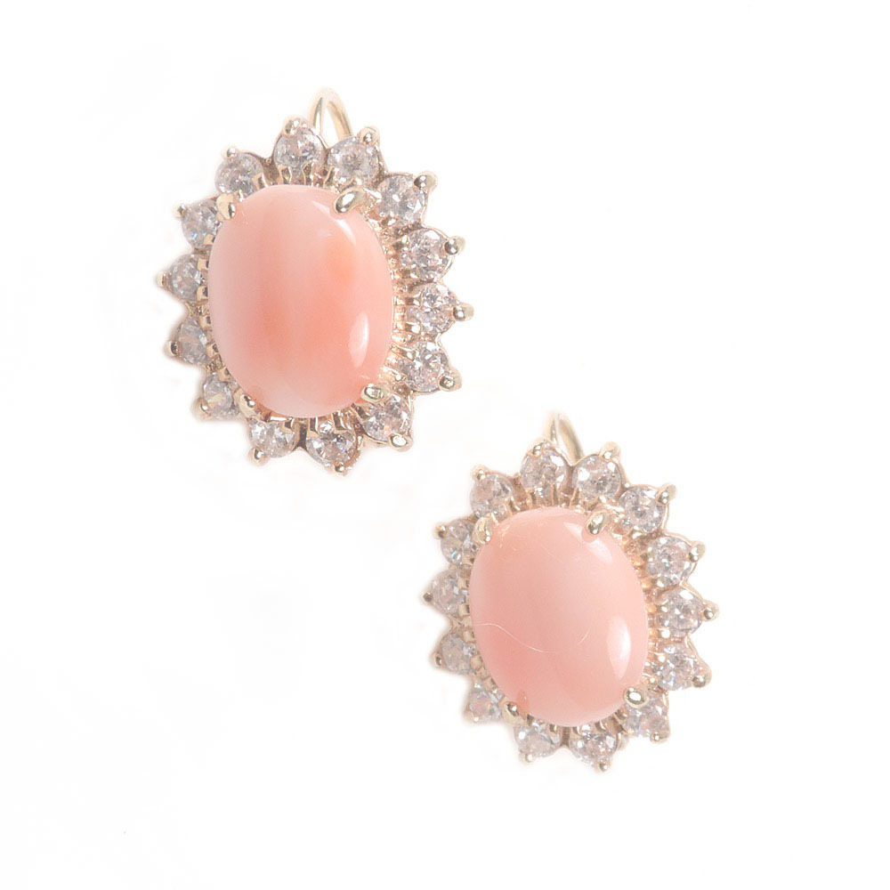 Серьги "Диана" коралл, фианит